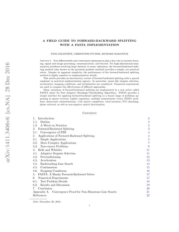 Thumbnail: A Field Guide to Forward-Backward Splitting with a FASTA Implementation