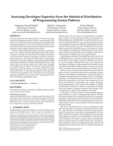 Thumbnail: Assessing Developer Expertise from the Statistical Distribution of Programming Syntax Patterns
