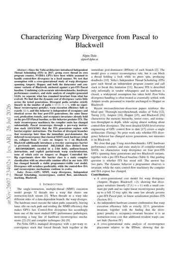 Thumbnail: Characterizing Warp Divergence from Pascal to Blackwell
