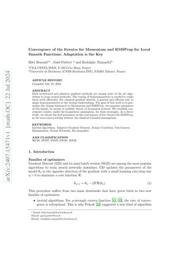 Thumbnail: Convergence of the Iterates for Momentum and RMSProp for Local Smooth Functions: Adaptation is the Key