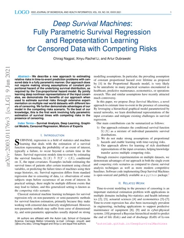 Thumbnail: Deep Survival Machines: Fully Parametric Survival Regression and Representation Learning for Censored Data With Competing Risks