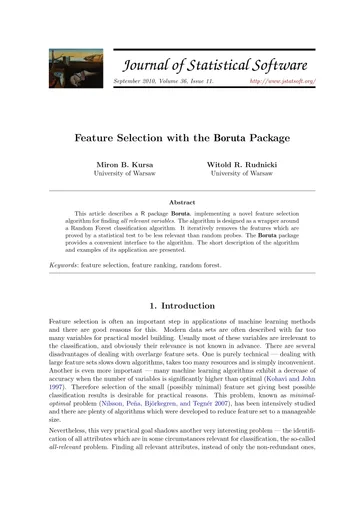 Thumbnail: Feature Selection with the Boruta Package