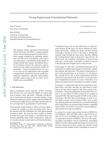 Thumbnail: Group Equivariant Convolutional Networks