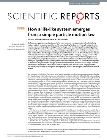 Thumbnail: How a life-like system emerges from a simplistic particle motion law