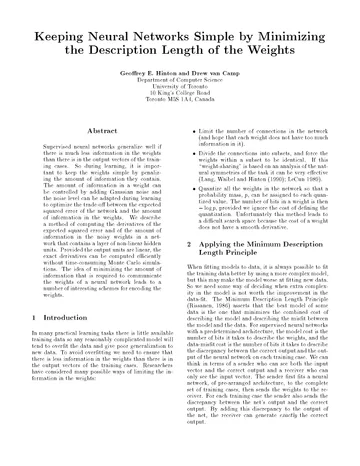 Thumbnail: Keeping Neural Networks Simple by Minimizing the Description Length of the Weights