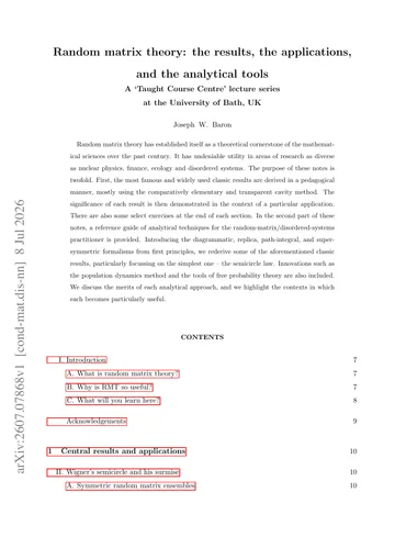 Thumbnail: Lecture notes on random matrix theory: the results, the applications, and the analytical tools