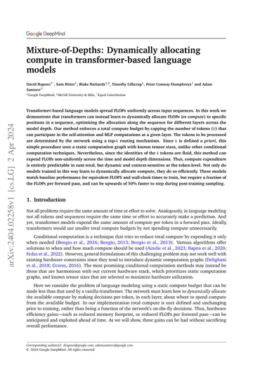 Thumbnail: Mixture-of-Depths: Dynamically allocating compute in transformer-based language models