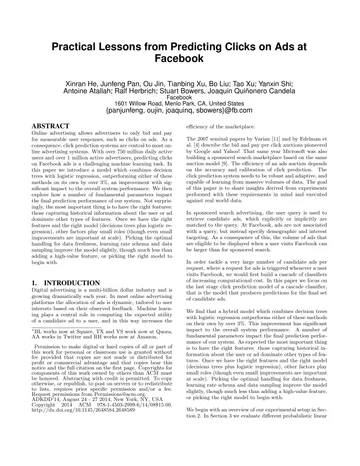 Thumbnail: Practical Lessons from Predicting Clicks on Ads at Facebook