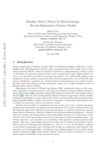 Thumbnail: Random Matrix Theory for Deep Learning: Beyond Eigenvalues of Linear Models