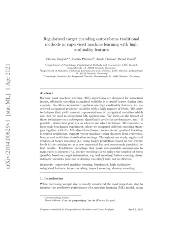 Thumbnail: Regularized target encoding outperforms traditional methods in supervised machine learning with high cardinality features