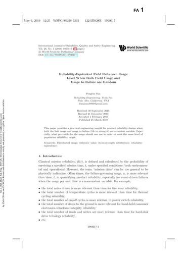 Thumbnail: Reliability-Equivalent Field Reference Usage Level When Both Field Usage and Usage to Failure Are Random