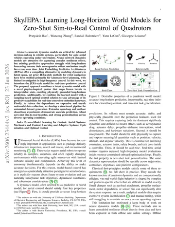 Thumbnail: SkyJEPA: Learning Long-Horizon World Models for Zero-Shot Sim-to-Real Control of Quadrotors