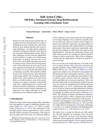 Thumbnail: Soft Actor-Critic: Off-Policy Maximum Entropy Deep Reinforcement Learning with a Stochastic Actor