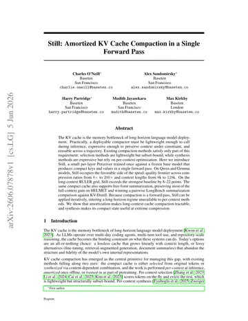 Thumbnail: Still: Amortized KV Cache Compaction in a Single Forward Pass