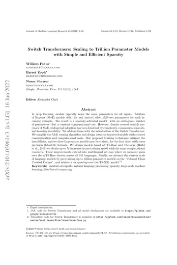Thumbnail: Switch Transformers: Scaling to Trillion Parameter Models with Simple and Efficient Sparsity