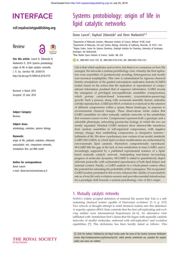 Thumbnail: Systems protobiology: origin of life in lipid catalytic networks
