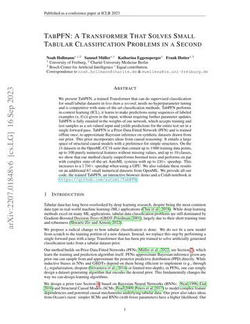 Thumbnail: TabPFN: A Transformer That Solves Small Tabular Classification Problems in a Second