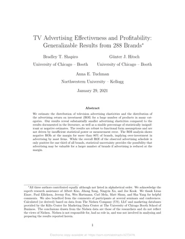 Thumbnail: TV Advertising Effectiveness and Profitability: Generalizable Results From 288 Brands