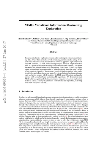 Thumbnail: VIME: Variational Information Maximizing Exploration