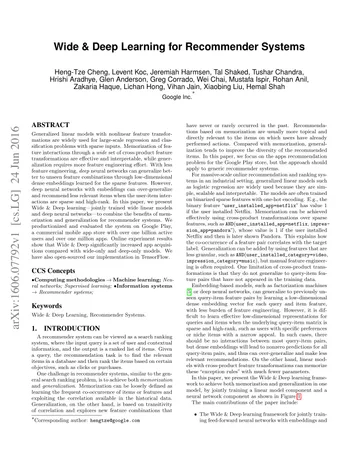 Thumbnail: Wide & Deep Learning for Recommender Systems
